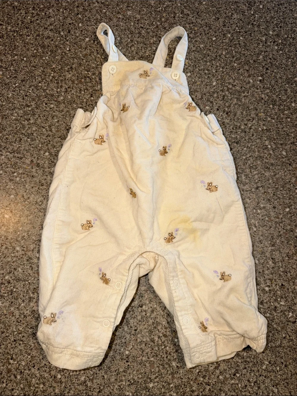 Gymboree Y2k Cream Corduroy Overalls with Bunny Embroidery